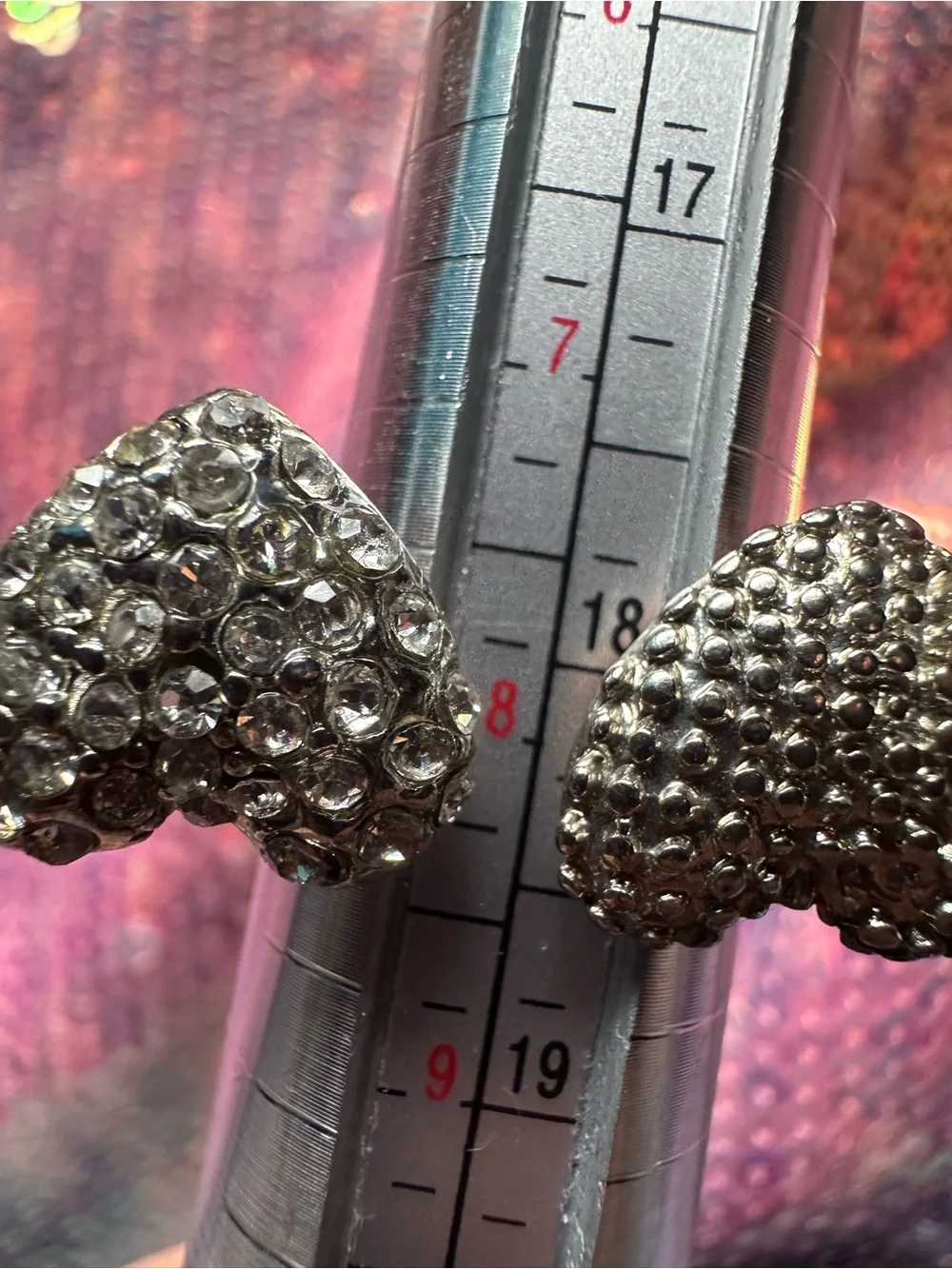 UO • Double Knuckle Silver Tone Floating Rhinestone Heart Ring